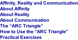 Affinity, Reality and Communication About Affinity  About Reality About Communication The “ARC Triangle” How to Use the “ARC Triangle” Practical Exercises